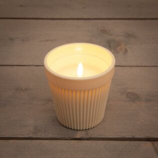 Buitenkaars in pot 3D vlam ivoor 