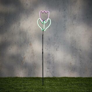Neon light tuinsteker tulp roze led IP44 battery operated 82 cm - Luca Lighting