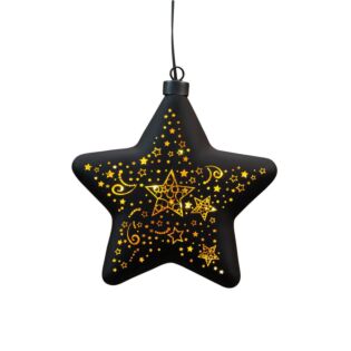 Kersthanger ster glas met sterren zwart/goud 19 cm - Anna&rsquo;s Collection