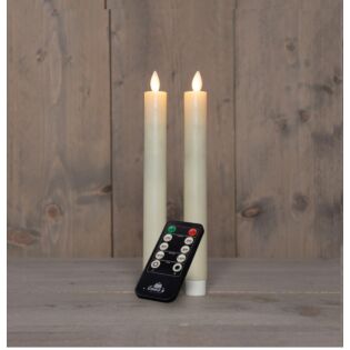 Dinerkaars rustiek wax LED oplaadbaar ivoor 23 cm set van 2 - Anna's Collection