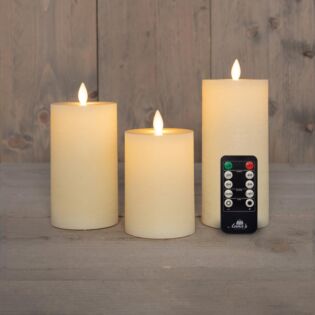 Stompkaars rustiek wax LED oplaadbaar ivoor set van 3 - Anna's Collection
