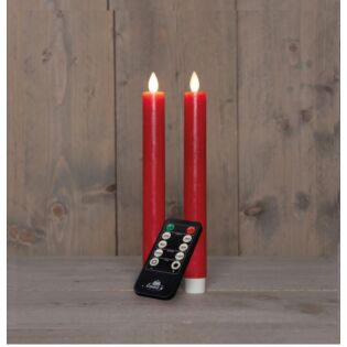 Dinerkaars rustiek wax LED oplaadbaar rood 23 cm set van 2 - Anna's Collection
