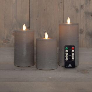 Stompkaars rustiek wax LED oplaadbaar taupe set van 3 - Anna's Collection