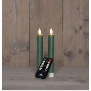 Dinerkaars rustiek wax LED oplaadbaar jade groen 18 cm set van 2 - Anna's Collection