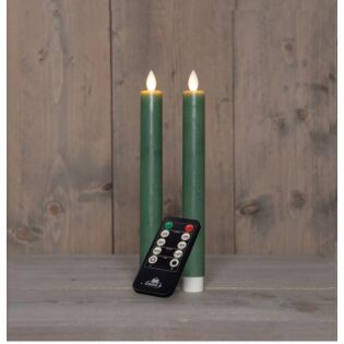 Dinerkaars rustiek wax LED oplaadbaar jade groen 23 cm set van 2 - Anna's Collection