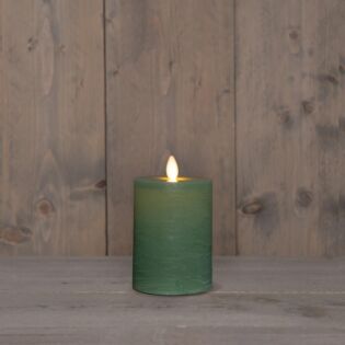 Stompkaars rustiek wax LED oplaadbaar jade groen 10 x 7,5 cm - Anna's Collection