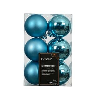Kerstballen folk blue kunststof Ø 6 cm set van 12 - Decoris