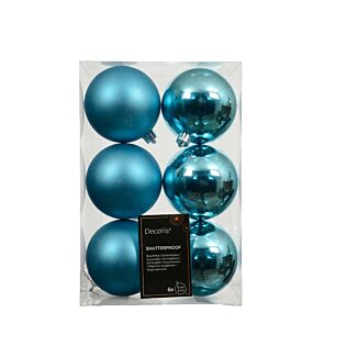 Kerstballen folk blue kunststof Ø 8 cm set van 6 - Decoris