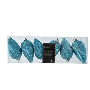 Dennenappel kersthangers folk blue kunststof Ø 4,5 cm set van 6 - Decoris