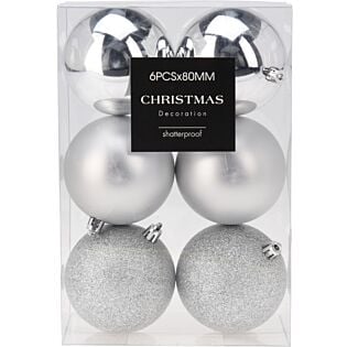 Kerstballen zilver Ø 8 cm set van 6