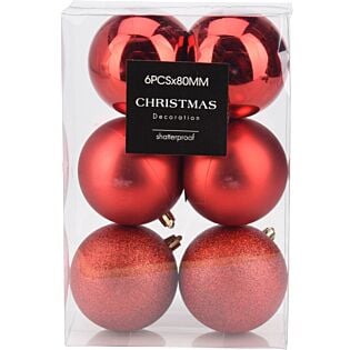 Kerstballen rood Ø 8 cm set van 6