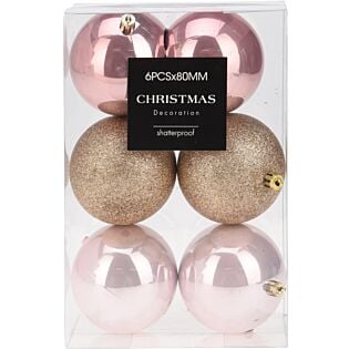 Kerstballen pretty roze Ø 8 cm set van 6