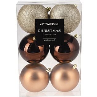 Kerstballen amber Ø 8 cm set van 6