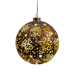Kersthanger bal glas met sterren donkerbruin/goud 15 cm - Anna&rsquo;s Collection