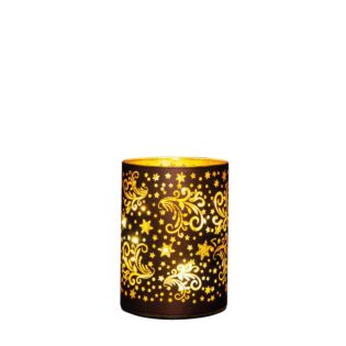 Glazen cilinder met sterren donkerbruin/goud 12 cm - Anna&rsquo;s Collection