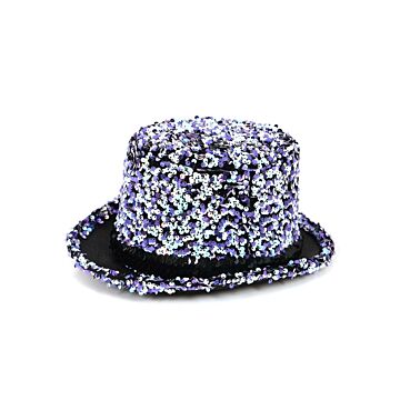 Hoge hoed paillet paars