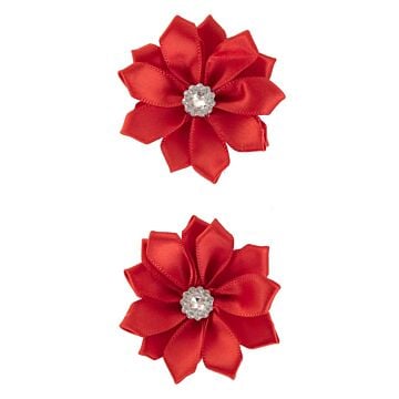 Bloem satijn met steen 6 cm rood