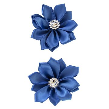 Bloem satijn met steen 6 cm blauw