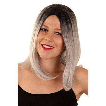 Pruik Yara grijs-zwart lang haar
