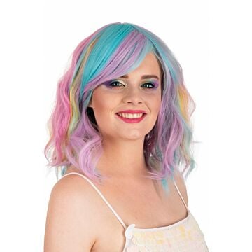 Pruik Alicia half lang met waves pastel