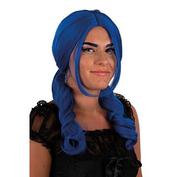Pruik Raewyn Blauw lang haar met 2 vlechten