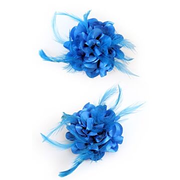 Bloem met veertjes op speld turquoise