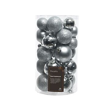 Kerstballen zilver mix kunststof set van 30 - Decoris