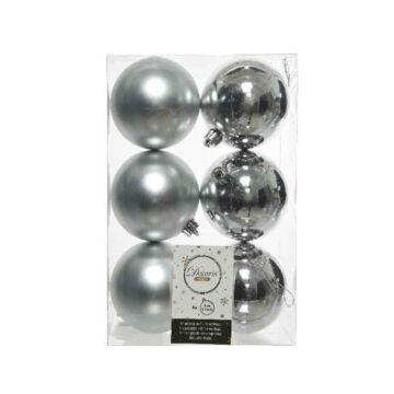 Shatterproof Plain Baubles Shiny-Matt Silver 6 pcs