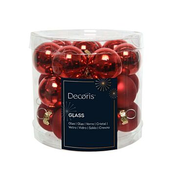 Kerstbal glas enamel kerstrood Ø 2,5 cm set van 24 - Decoris