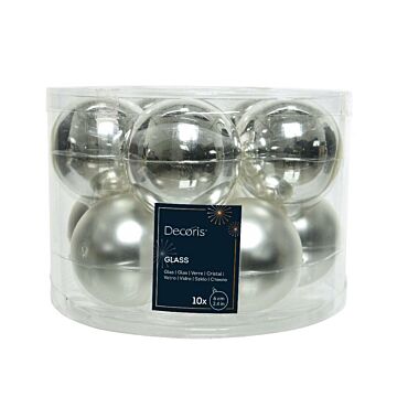 Kerstballen glas mix zilver Ø 6 cm set van 10 - Decoris