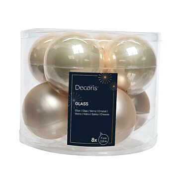Kerstbal glas enamel parel Ø 7 cm set van 8 - Decoris