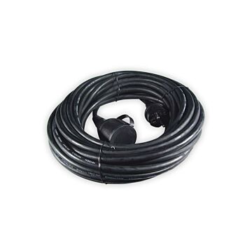 Verlengkabel Rubber met Contrastekker zwart, Snoer 15 meter - Calex
