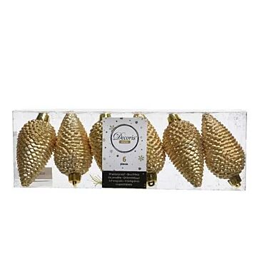 Dennenappel goud kunststof Ø 8 cm set van 6