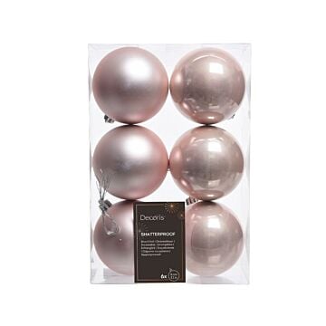 Kerstballen poederroze kunststof mix Ø 8 cm set van 6 - Decoris