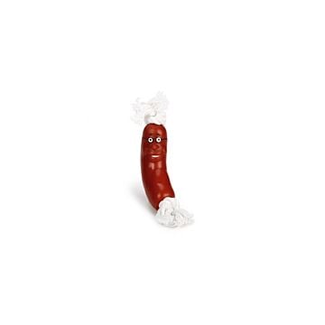 Hondenspeelgoed vinyl worstje & touw L 25 cm