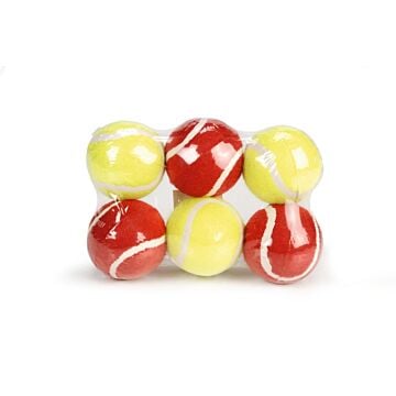 Hondenspeelgoed tennisbal 6 pack rood/geel 6.5 cm
