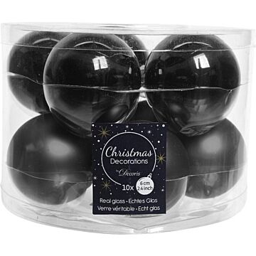 Kerstbal glas d6cm  zwart 10st