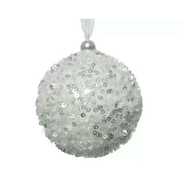 Kerstbal foam pailletten wit Ø 8 cm