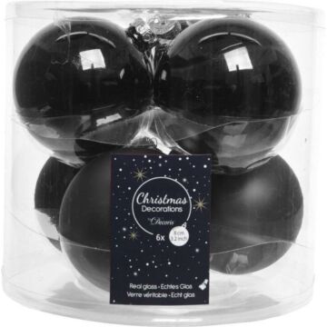 Kerstbal glas d8cm  zwart 6st