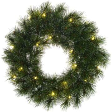 Kerstkrans Glendon LED werkt op batterijen groen d45cm