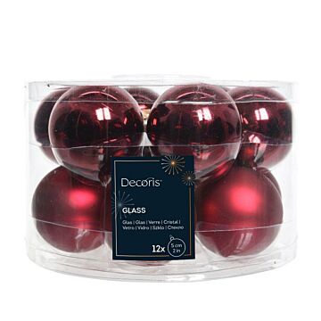 Kerstballen glas mix ossenbloed rood Ø 5 cm set van 12 - Decoris