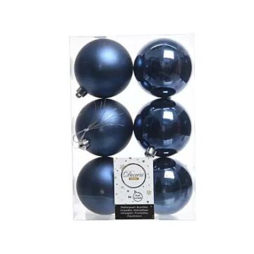 Kerstballen blauw kunststof Ø 8 cm set van 6