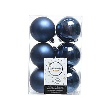 Kerstballen blauw kunststof Ø 6 cm set van 12