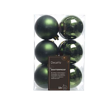 Kerstballen dennengroen kunststof mix Ø 6 cm set van 12 - Decoris