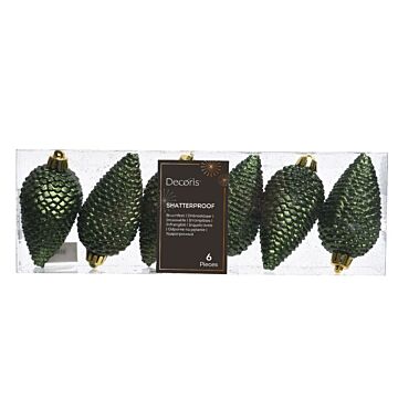 Dennenappel dennengroen glitter kunststof 4,5 cm set van 6 - Decoris