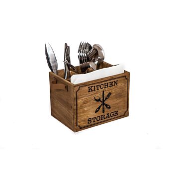 Bestekbakje hout Kitchen storage leren greep 17 cm