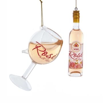 Rose wijn glas ornament - Kurt Adler