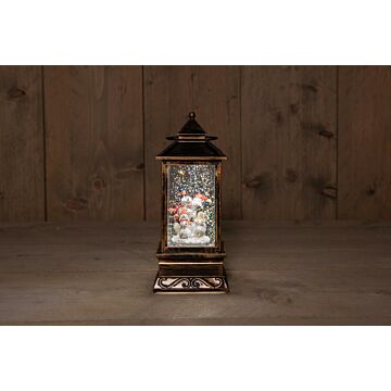 Lantaarn sneeuwpop in glitterwater led warm wit 21,5 cm