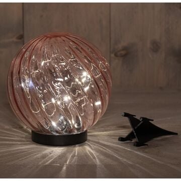 Solar glazen bol met steker roze 18 cm