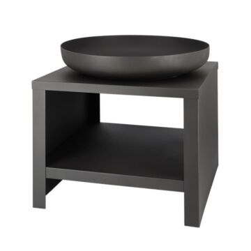 Vuurschaal 60 cm met hout opslag zwart